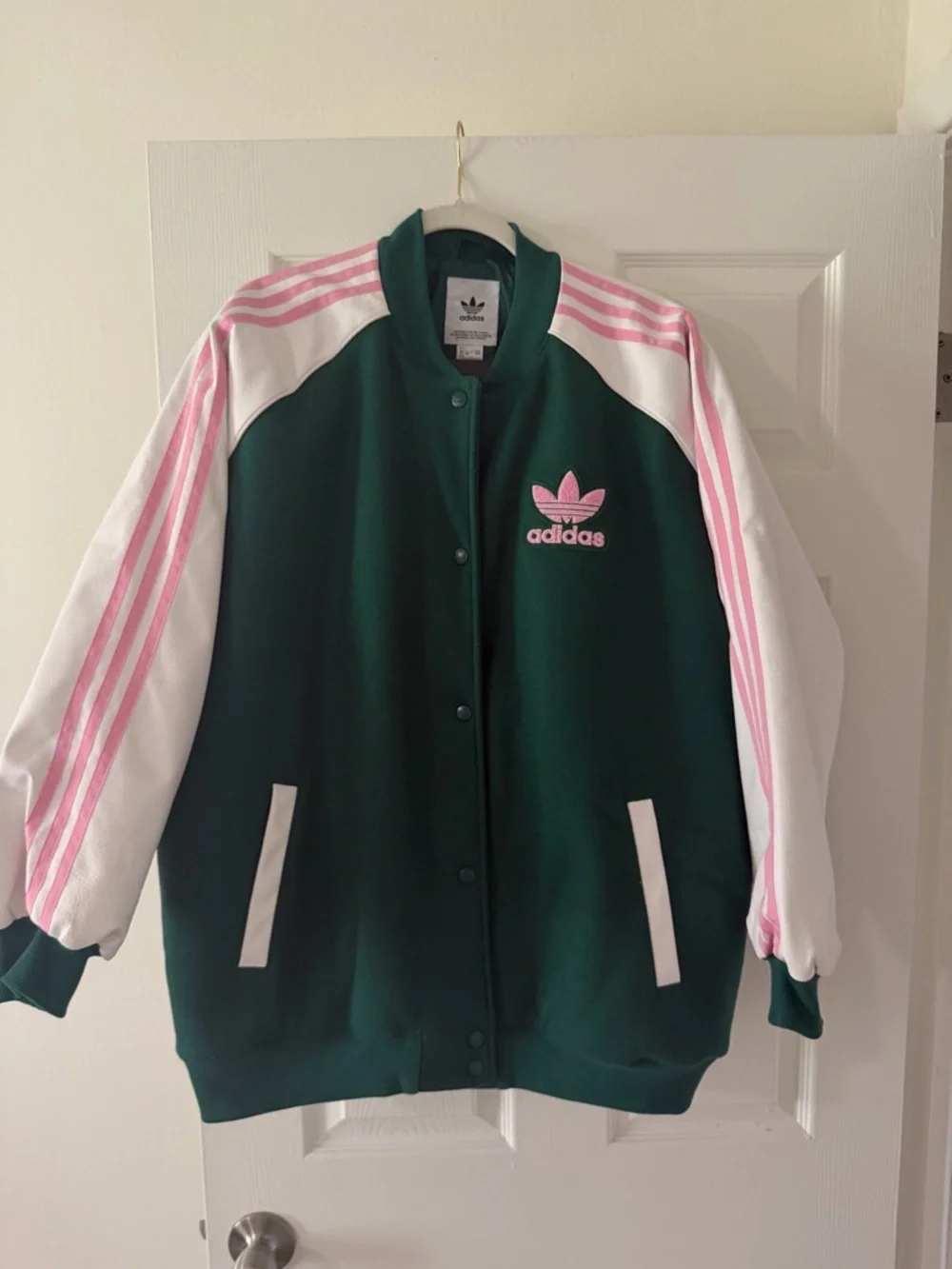 adidas Dark Green, White & Pink Bomber Track Jacket - Picture 7 of 7